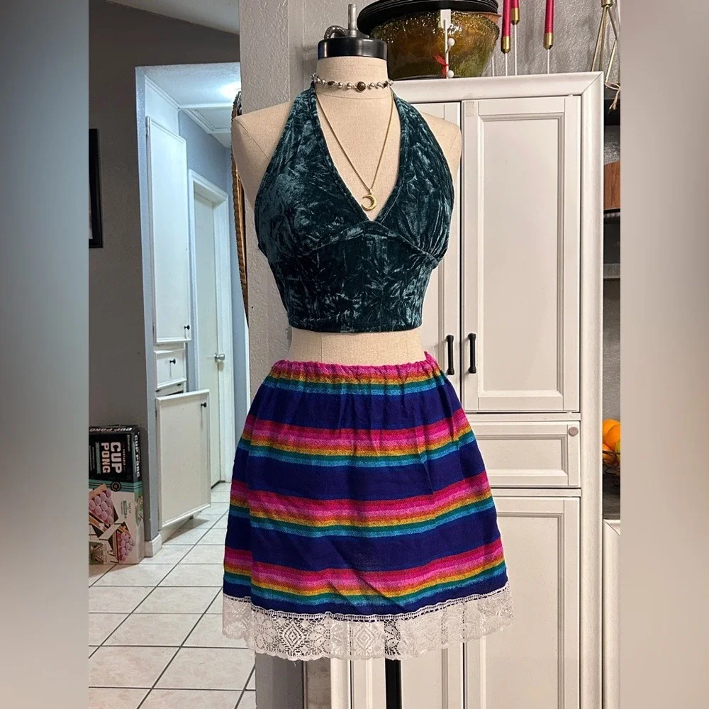 Mexican Mini Skirt Vibrant Striped Boho Summer Spring Feista Cinco De Mayo small - Picture 8 of 8